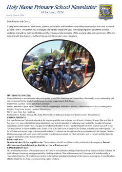 Holy Name Primary School Newsletter 16 October, 2014