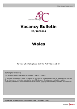 Vacancy Bulletin Wales 20/10/2014