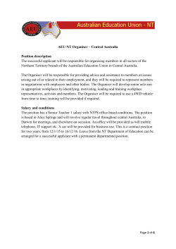AEU-NT Organiser – Central Australia Position description