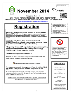 November 2014 Registration  Our Place, Family Resource and Early Years Centre