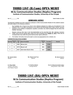 THIRD LIST (B.Com) OPEN MERIT M.Sc Communication Studies (Replica Program) ADMISSION NOTICE