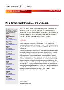 MiFID II: Commodity Derivatives and Emissions