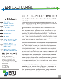OSHA TOTAL INCIDENT RATE (TIR) In This Issue: