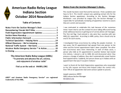 American Radio Relay League Indiana Section Notes From the Section Manager’s Desk…