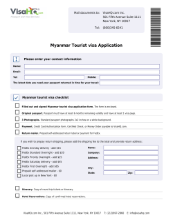 Myanmar Tourist visa Application Mail documents to: VisaHQ.com Inc.