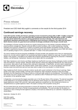 Press release Continued earnings recovery