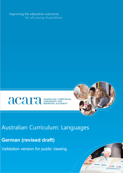 Australian Curriculum: Languages German (revised draft) Validation version for public viewing