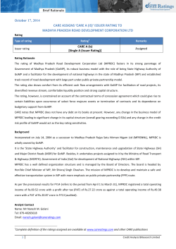Brief Rationale October 17, 2014 MADHYA PRADESH ROAD DEVELOPMENT CORPORATION LTD