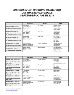 CHURCH OF ST. GREGORY BARBARIGO LAY MINISTER SCHEDULE SEPTEMBER/OCTOBER 2014