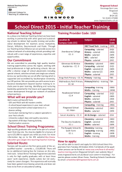 School Direct 2015 - Initial Teacher Training National Teaching School Ringwood School