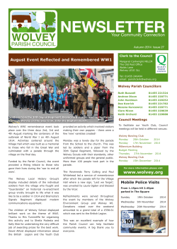 NEWSLETTER Your Community Connection August Event Reflected and Remembered WW1