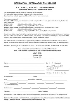 NOMINATION   INFORMATION G14, U16, U18  Saturday 24
