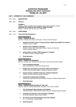 SCIENTIFIC PROGRAMME ‘Diabetes Asia 2014’ Conference October 16 - 19, 2014