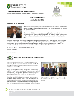 Dean’s Newsletter College of Pharmacy and Nutrition Issue 1, October 2014