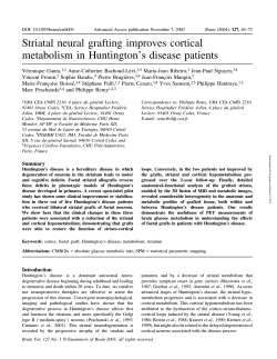 Striatal neural grafting improves cortical metabolism in Huntington's disease patients