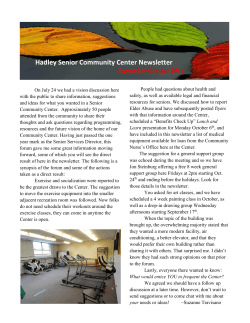 Hadley Senior Community Center Newsletter September/October 2014