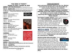 THIS WEEK AT TRINITY ANNOUNCEMENTS October 19, 2014 &ndash; October 26, 2014