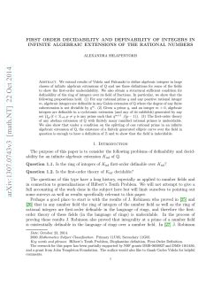 FIRST ORDER DECIDABILITY AND DEFINABILITY OF INTEGERS IN
