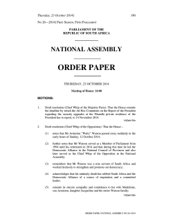 ORDER PAPER  NATIONAL ASSEMBLY Thursday, 23 October 2014