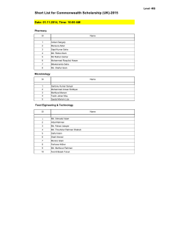 Short List for Commonwealth Scholarship (UK)-2015 Date: 01.11.2014, Time: 10:00 AM Pharmacy