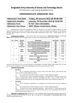 Bangladesh Army University of Science and Technology (BAUST) UNDERGRADUATE ADMISSION: 2015