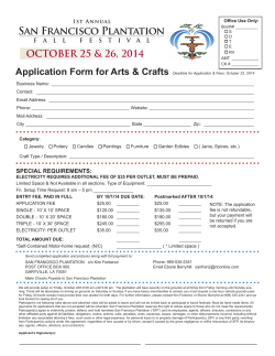 Application Form for Arts &amp; Crafts OCTOBER 25 &amp; 26, 2014