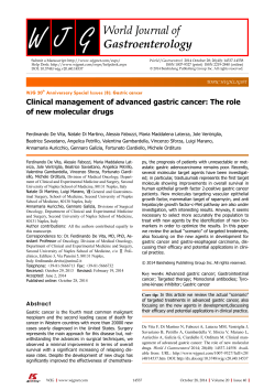 Clinical management of advanced gastric cancer: The role TOPIC HIGHLIGHT