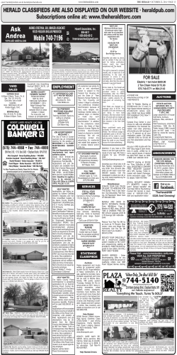 HERALD CLASSIFIEDS ARE ALSO DISPLAYED ON OUR WEBSITE � heraldpub.com
