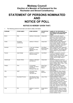 STATEMENT OF PERSONS NOMINATED AND NOTICE OF POLL Medway Council