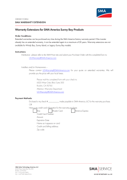 Warranty Extensions for SMA America Sunny Boy Products ORDER FORM