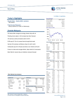 Today’s Highlights – Nestle (ADD, maintain) Results Note Fixed Income Research