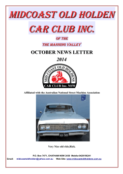 MIDCOAST OLD HOLDEN CAR CLUB Inc. OCTOBER NEWS LETTER 2014