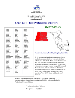 SPaN 2014 - 2015 Professional Directory WESTERN MA www.spanmass.org