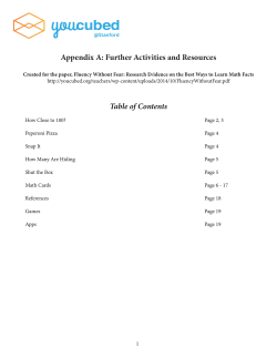Appendix A: Further Activities and Resources Table of Contents