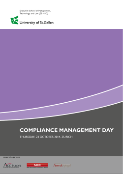 COMPLIANCE MANAGEMENT DAY THURSDAY, 23 OCTOBER 2014, ZURICH cooperation partners: