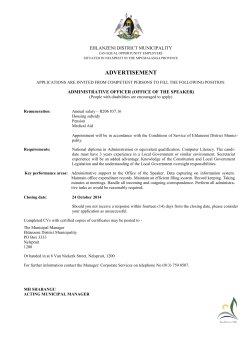 ADVERTISEMENT EHLANZENI DISTRICT MUNICIPALITY ADMINISTRATIVE OFFICER (OFFICE OF THE SPEAKER)