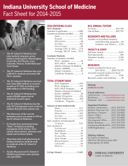 indiana university school of Medicine Fact Sheet for 2014-2015 M.D. AnnuAl TuiTion