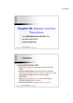Chapter #6: Bipolar Junction Transistors from Microelectronic Circuits Text by Sedra and Smith