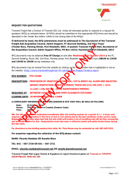 Transnet Freight Rail a Division of Transnet SOC Ltd. invites... REQUEST FOR QUOTATIONS