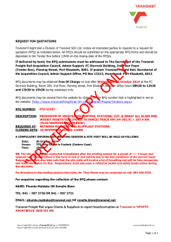 Transnet Freight Rail a Division of Transnet SOC Ltd. invites... REQUEST FOR QUOTATIONS