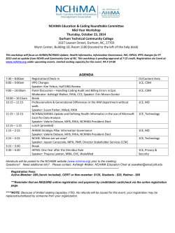 NCHIMA Education &amp; Coding Roundtable Committee Mid-Year Workshop Thursday, October 23, 2014