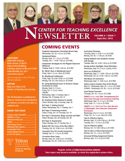 N EWSLETTER CENTER FOR TEACHING EXCELLENCE COMING EVENTS