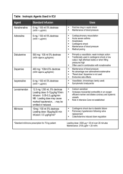 Table:  Inotropic Agents Used in ICU Agent Standard Infusion
