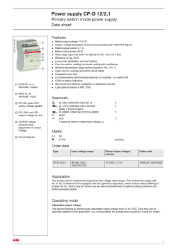Power supply CP-D 12/2.1 Primary switch mode power supply Data sheet Features