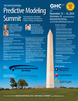 Predictive Modeling Summit November 13 – 14, 2014 THE EIGHTH NATIONAL