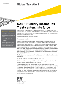 Global Tax Alert UAE – Hungary Income Tax Treaty enters into force