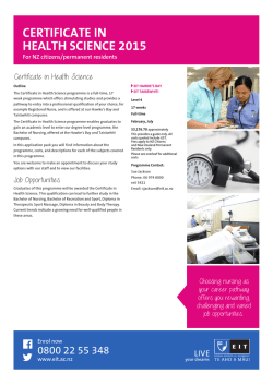 CERTIFICATE IN HEALTH SCIENCE 2015 Certificate in Health Science