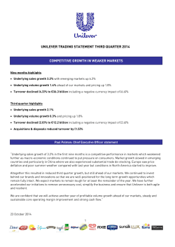 UNILEVER TRADING STATEMENT THIRD QUARTER 2014 COMPETITIVE GROWTH IN WEAKER MARKETS