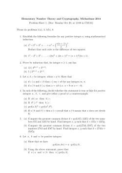 Elementary Number Theory and Cryptography, Michaelmas 2014