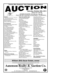 Saturday, October 25th, 2014 Tractors, Misc. Equipment, Tools, Collectibles, and Household